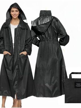 Waterproof Packable Long Raincoat Hooded Windbreaker Lightweight Women Outdoor